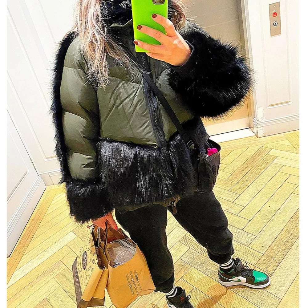 Nike Sacai Edition Down NGR Faux Gur Puffer Parka in Olive Green - Picture 4 of 14